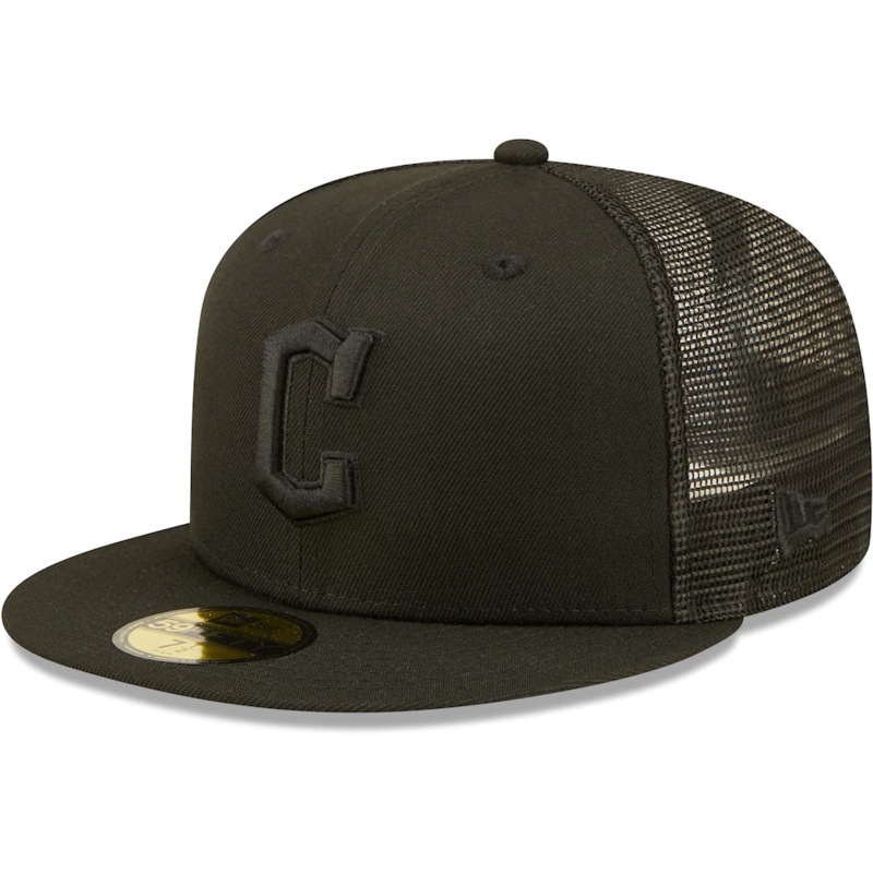New Era Cleveland Guardians Blackout Trucker 59FIFTY Fitted Hat