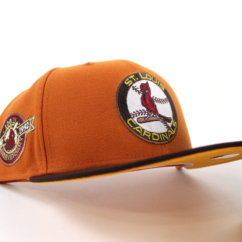 St. Louis Cardinals 100 ANN  New Era 59Fifty Fitted Hat (Glow in the Dark Orange Burnt Wood Gold Under Brim) 7