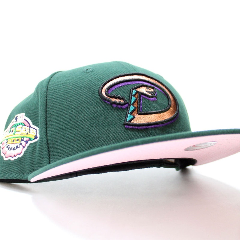 Arizona Diamondbacks 2001 World Series New Era 59Fifty Fitted Hat (Dark Green Pink Under Brim) 7