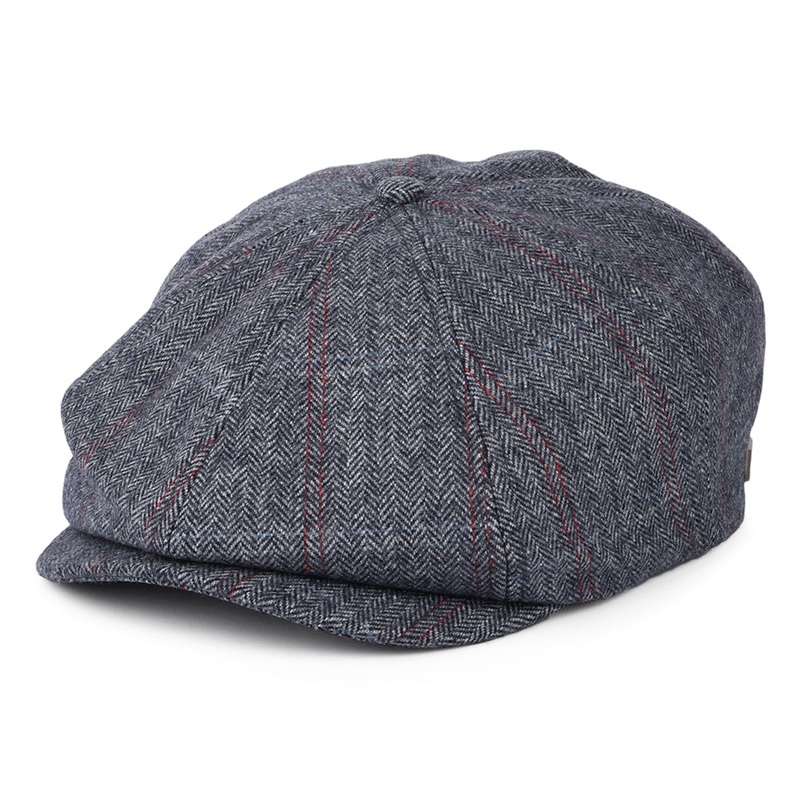 Brixton Hats Brood Windowpane Herringbone Newsboy Cap – Washed Navy-Beige Small-56cm