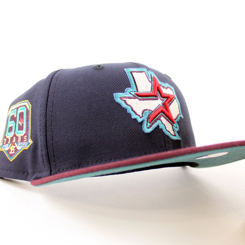 Houston Astros 60 YEARS New Era 59Fifty Fitted Hat (NAVY MAROON PINE NEEDLE GREEN Under Brim) 7