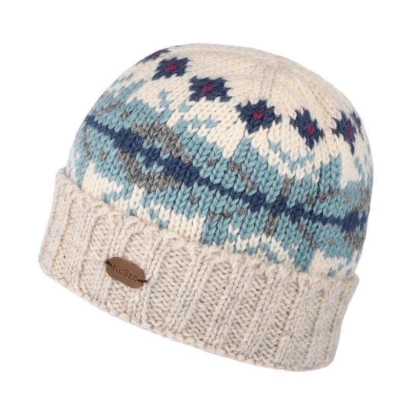 Kusan Snowflake Turn Up Beanie Hat – Cream 1-Size