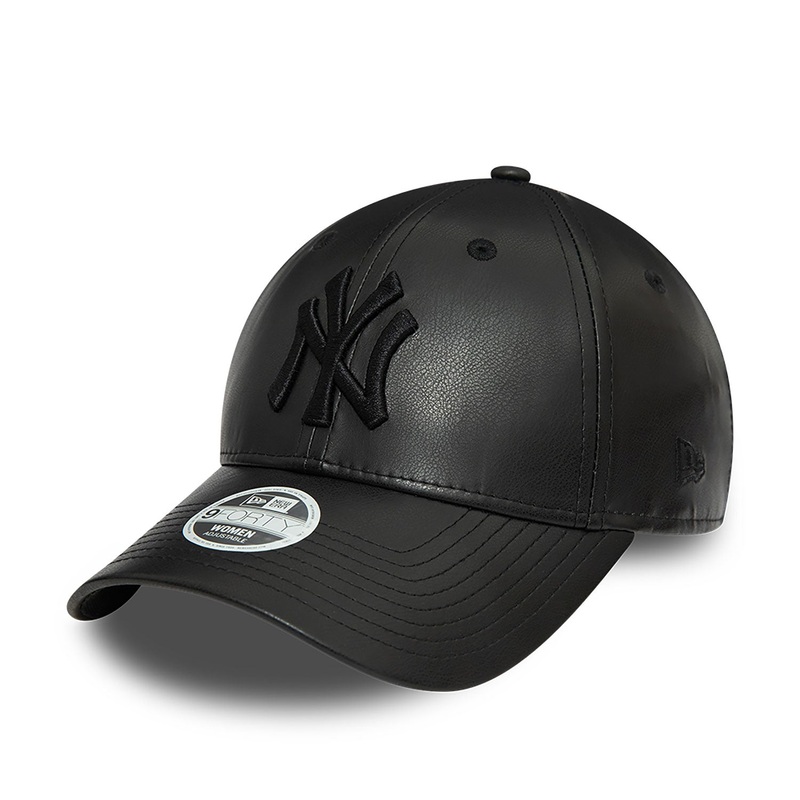 New York Yankees Faux Leather Womens Black 9FORTY Adjustable Cap One Size