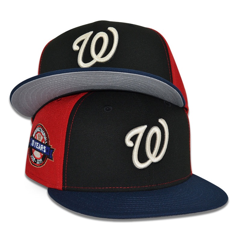 Washington Nationals “RED TAPE” Pinwheel Exclusive New Era 59Fifty Fitted Hat – Black/Red/Oceanside 6 7/8