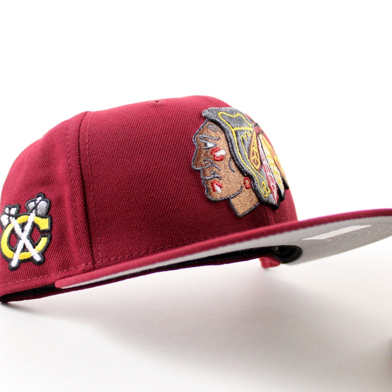 Chicago Blackhawks Black Hawks Logo New Era 59Fifty Fitted Hat (Cardinal Red Gray Under brim) 7