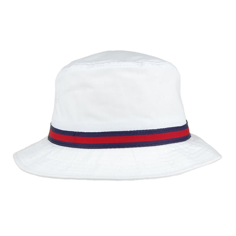 Dorfman Pacific Hats Striped Water Repellent Bucket Hat – White S