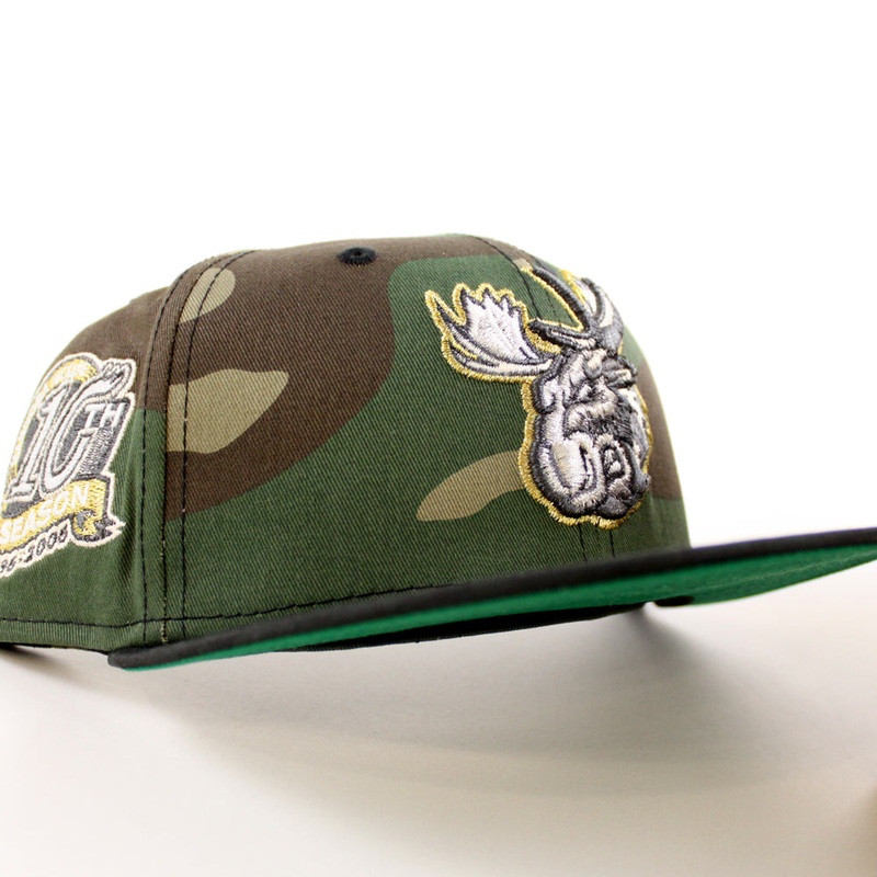 MANITOBA MOOSE 10TH SEASON AMERICAN HOCKEY LEAGUE New Era 59Fifty Fitted Hat (WoodLand Camo Black Green Under Brim) 7
