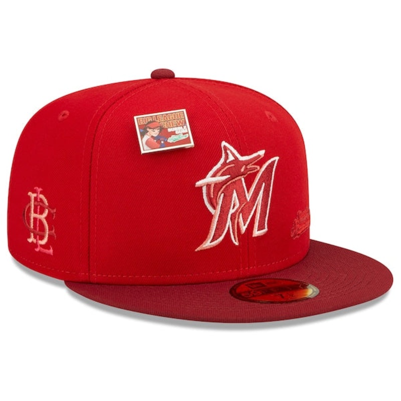 New Era MLB x Big League Chew  Miami Marlins Slammin’ Strawberry Flavor Pack 59FIFTY Fitted Hat – Scarlet/Cardinal
