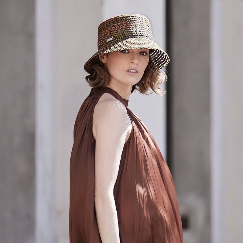 Seeberger Hats Toyo Straw Bucket Hat – Green-Orange 1-Size