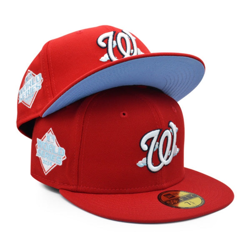 Washington Nationals 2019 World Series New Era Exclusive COMIC CLOUD 59Fifty Fitted Hat – Red/Sky Bottom 6 7/8