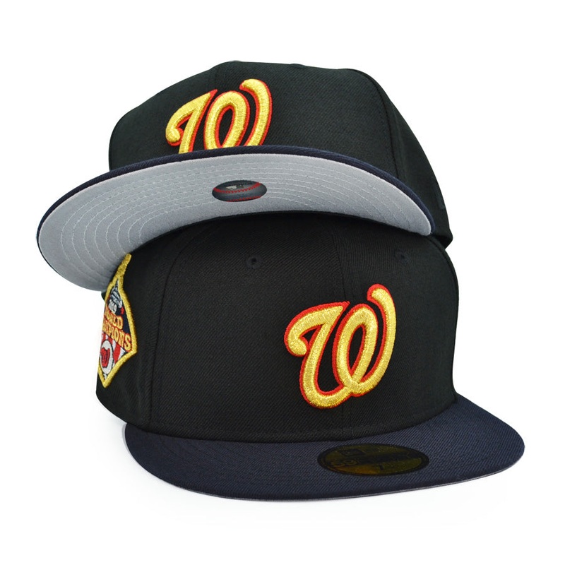 Washington Nationals NEW 2019 WORLD CHAMPIONS Anniversary Exclusive New Era 59Fifty Fitted Hat – Black/Navy 6 7/8