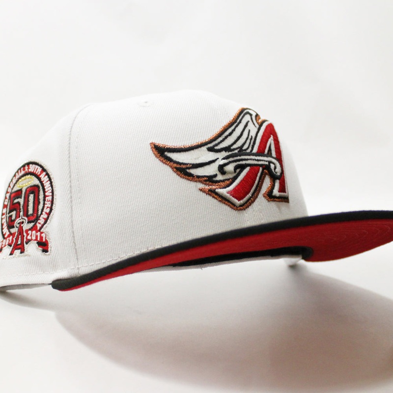 Anaheim Angels 50th Anniversary New Era 59Fifty Fitted Hat (GITD White Black Red Under Brim) 7