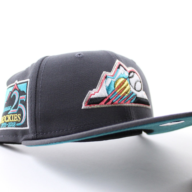 Colorado Rockies 25th Anniversary New Era 59Fifty Fitted Hat (GITD Gray Turquoise Under Brim) 7