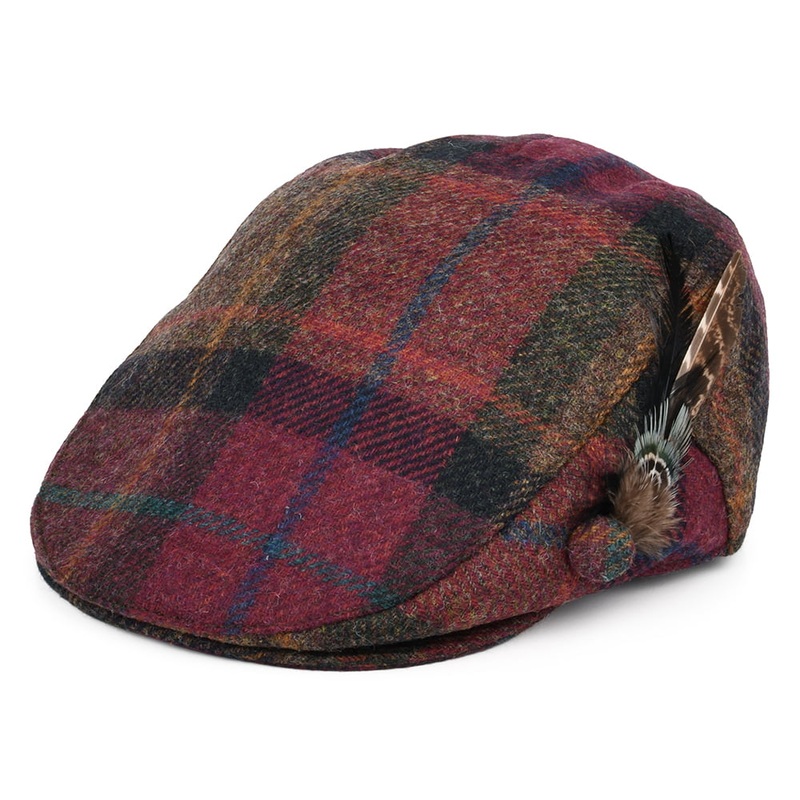 Failsworth Hats British Wool Tartan Feather Flat Cap – Pink Multi Small/Medium
