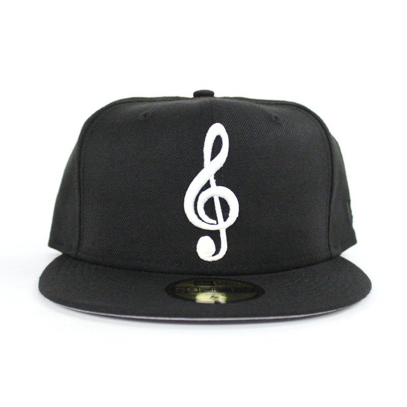 G Clef Music Note New Era 59Fifty Fitted Hat (Glow in the Dark Black Gray Under Brim) 7