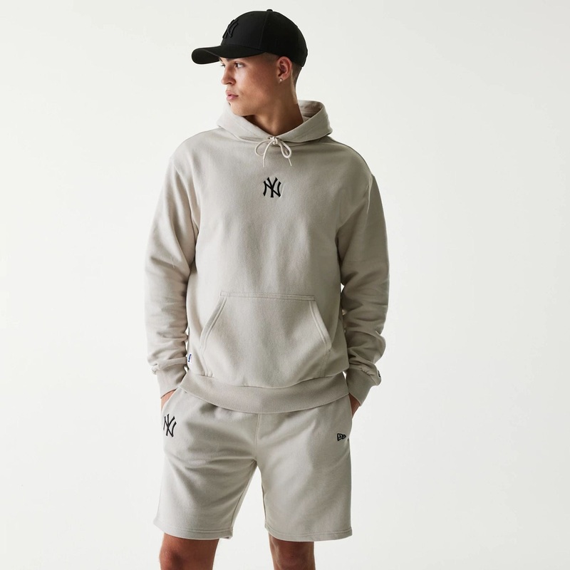 New York Yankees MLB League Essential Cream Oversized Pullover Hoodie XS