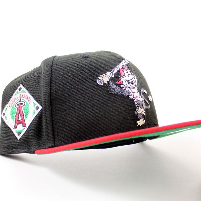 Rally Monkey Los Angeles Angels Baseball Patch New Era 59Fifty Fitted Hat (Black Scarlet Red Green Under Brim) 6 7/8