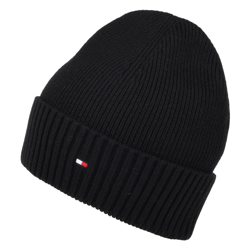 Tommy Hilfiger Hats Pima Essential Flag Cotton Cashmere Beanie Hat – Black 1-Size