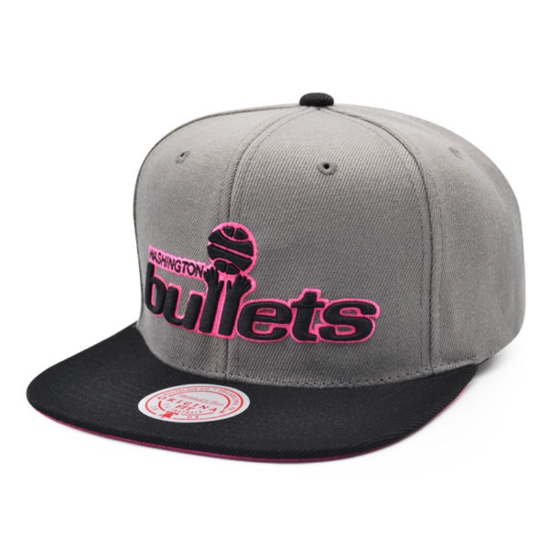 Washington Bullets HWC Mitchell & Ness NEON LIGHTS Snapback Hat – Gray/Black/Pink