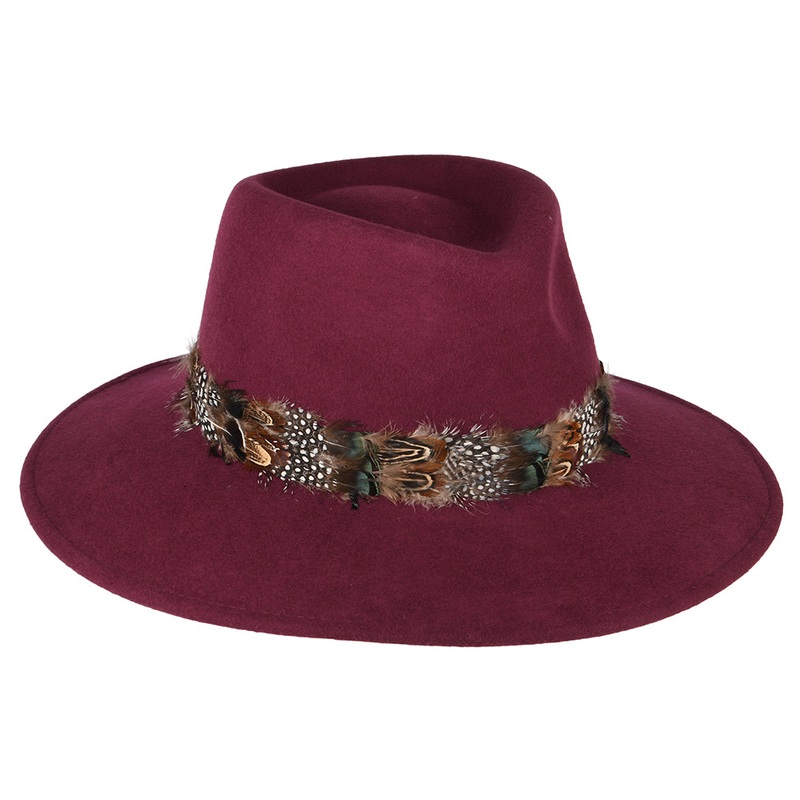 Failsworth Hats Showerproof Feather Fedora Hat – Wine Small/Medium