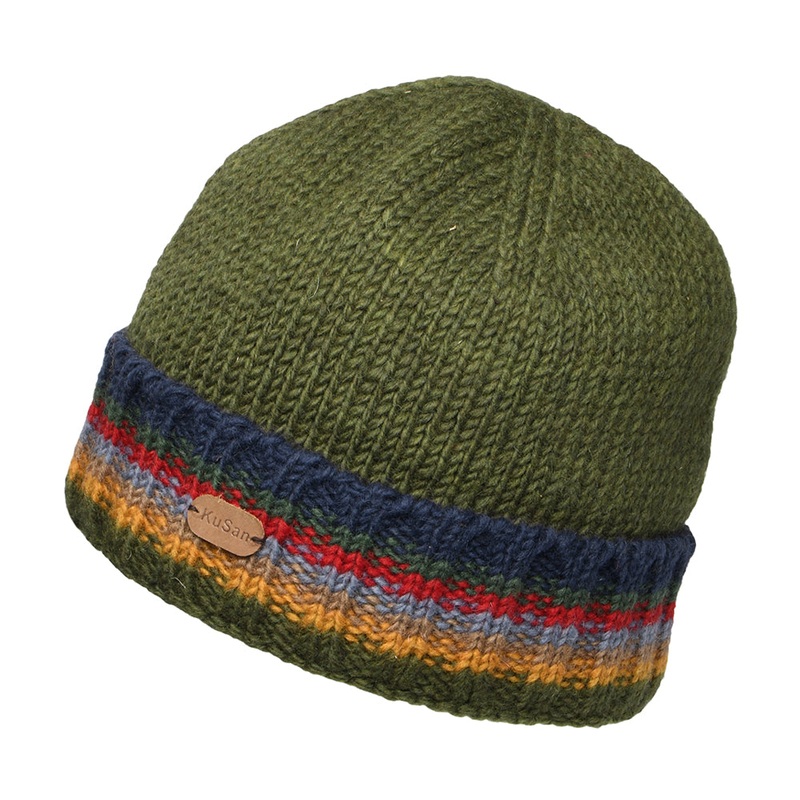 Kusan Turn Up Cuff Knit Beanie Hat – Olive 1-Size
