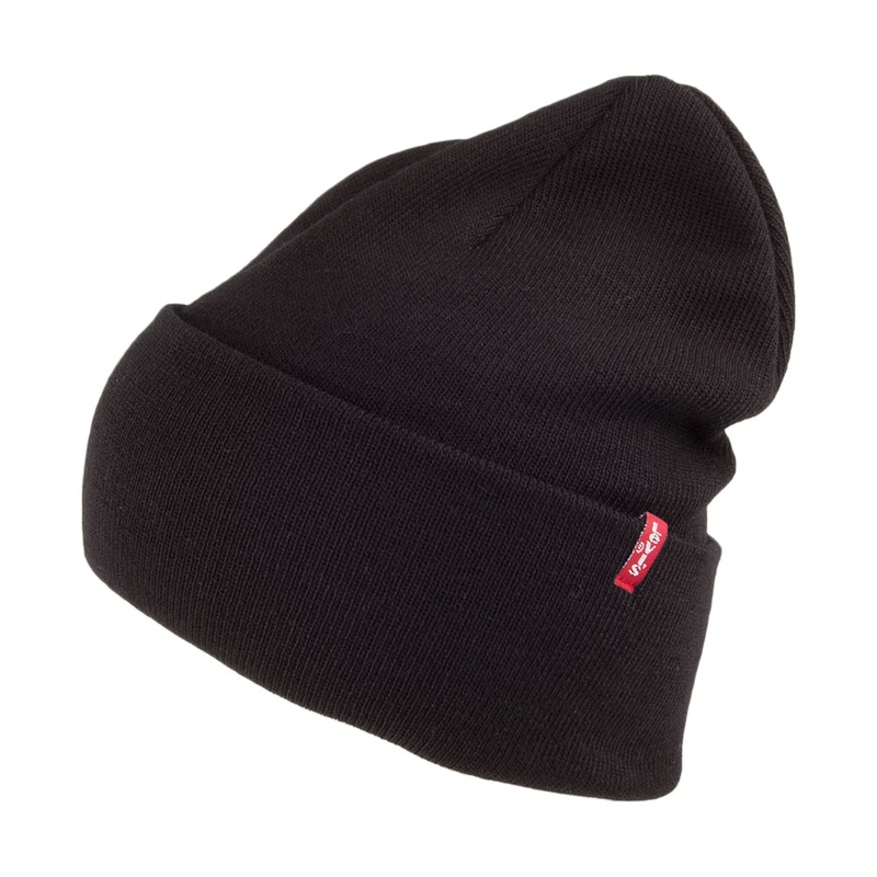 Levi’s Hats New Slouchy Beanie Hat With Red Tab Detail – Black 1-Size