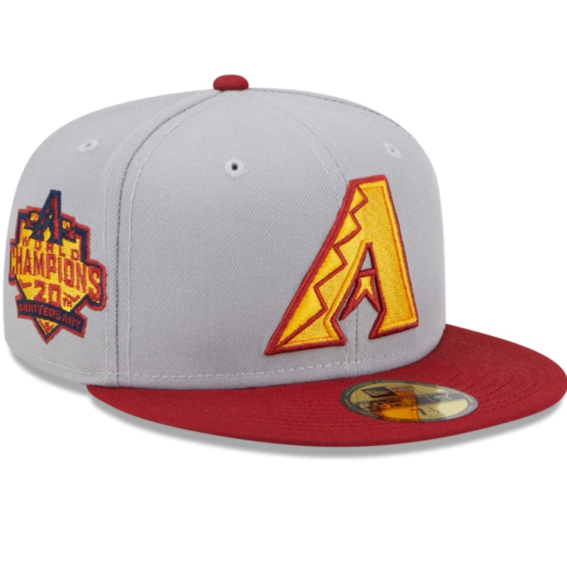 New Era Arizona Diamondbacks Gray/Red 2001 World Series Champions 20th Anniversary Navy Undervisor 59FIFTY Fitted Hat