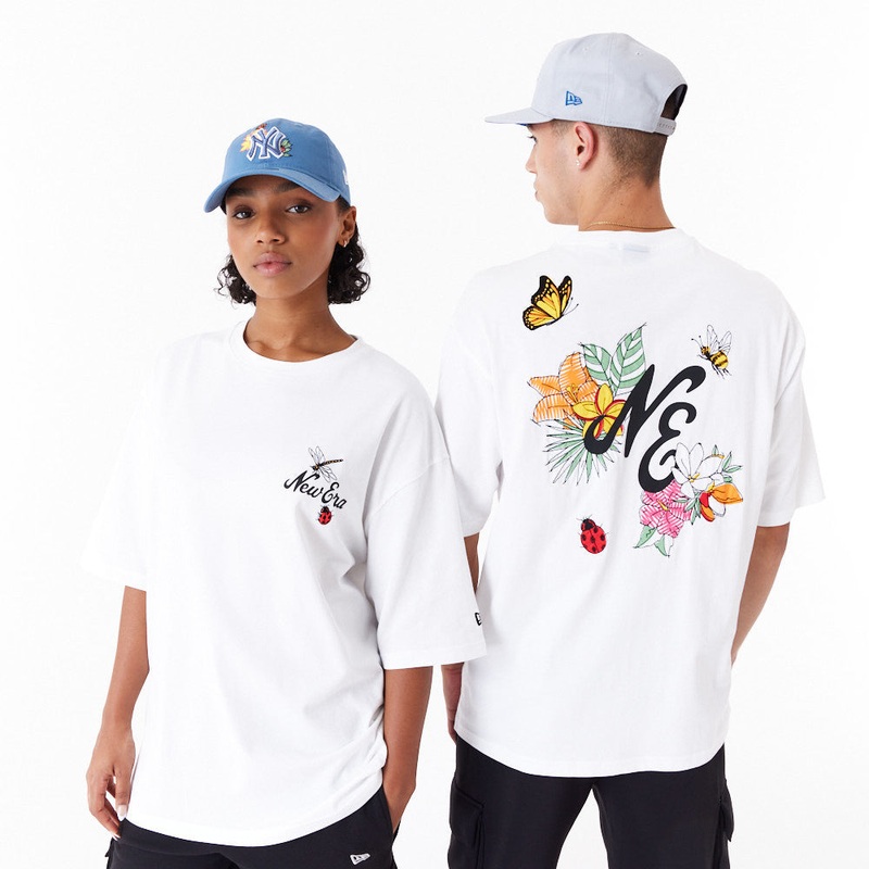 New Era Floral Graphic Oversized White Tee S