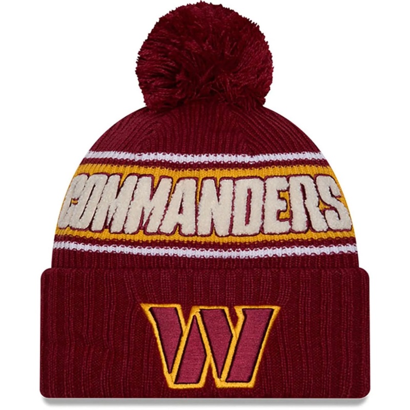 Washington Commanders New Era 2024 NFL Sideline Sport Cuffed Pom Knit Hat – Burgundy/Yellow