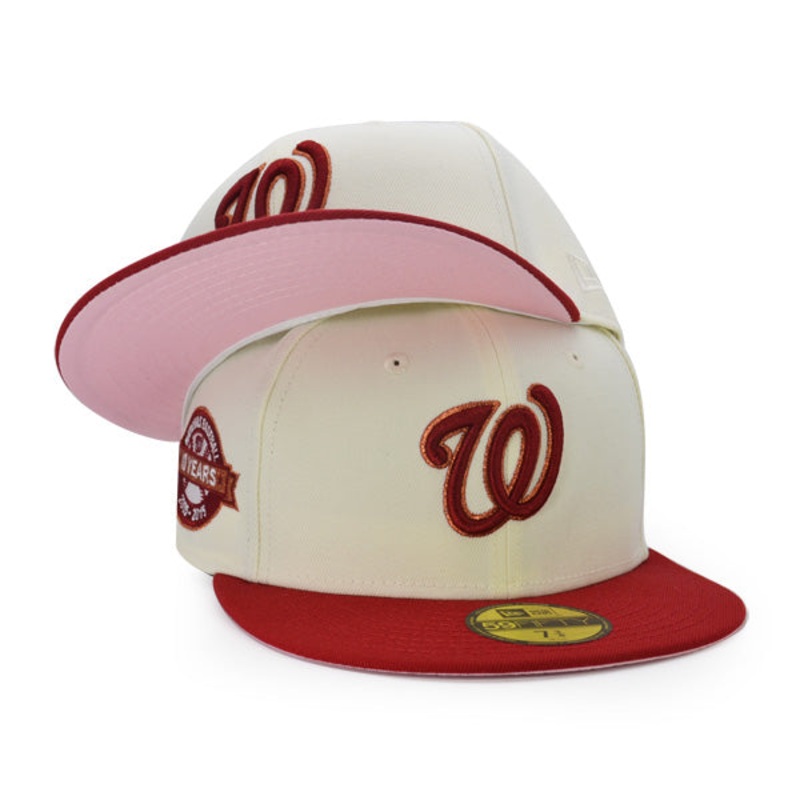 Washington Nationals 10 YEAR ANNIVERSARY Exclusive New Era 59Fifty Fitted Hat  – Chrome/Pinot/Pink UV 7