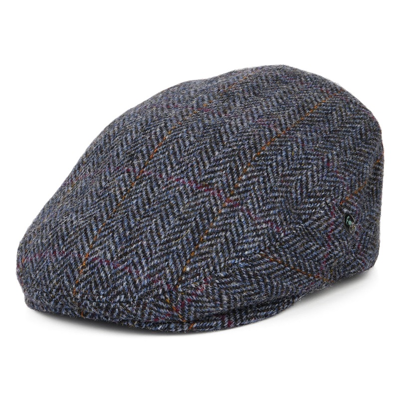 City Sport HARRIS TWEED Herringbone Flat Cap – Navy-Blue S