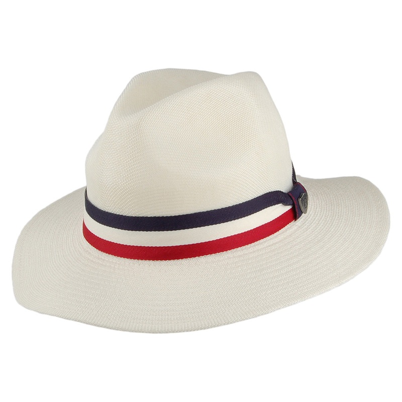 Dorfman Pacific Hats Safari Fedora Hat with Striped Band – Ivory M