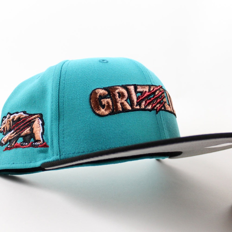 Fresno Grizzlies Grizzlies Bear Patch New Era 59Fifty Fitted Hat (Teal Breeze Black Grey Under Brim) 7