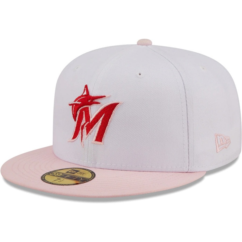New Era Miami Marlins White/Pink Scarlet Undervisor 59FIFTY Fitted Hat