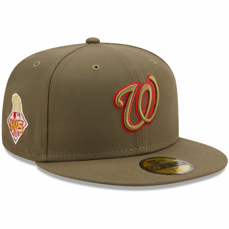 New Era Washington Nationals Olive 2019 World Series Scarlet Undervisor 59FIFTY Fitted