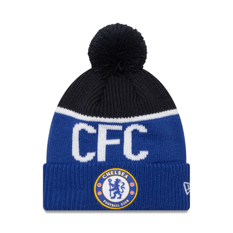 Chelsea FC Lion Crest Sport Blue Bobble Knit Beanie Hat OSFM