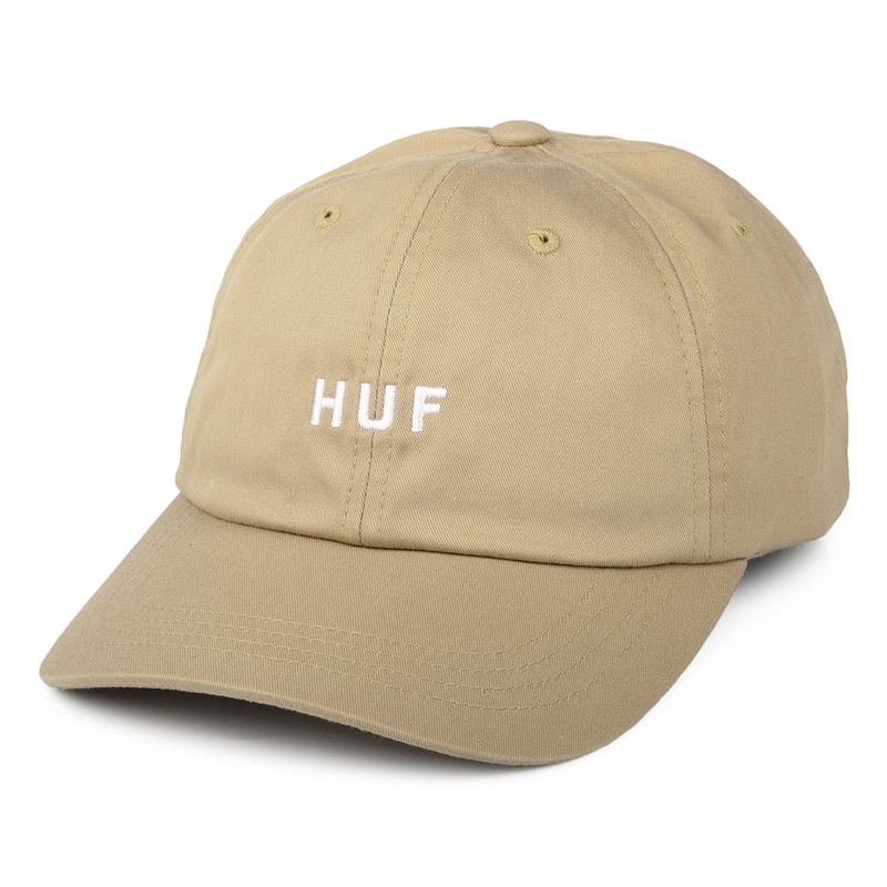 HUF Original Logo Curved Brim Cotton Baseball Cap – Tan Adjustable