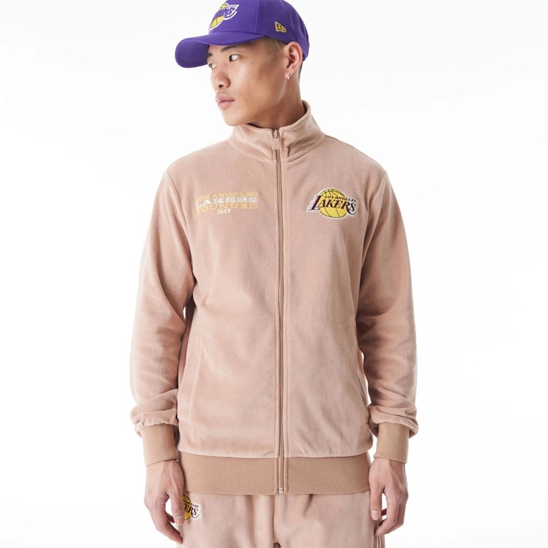 LA Lakers NBA Lifestyle Velour Beige Track Jacket XS