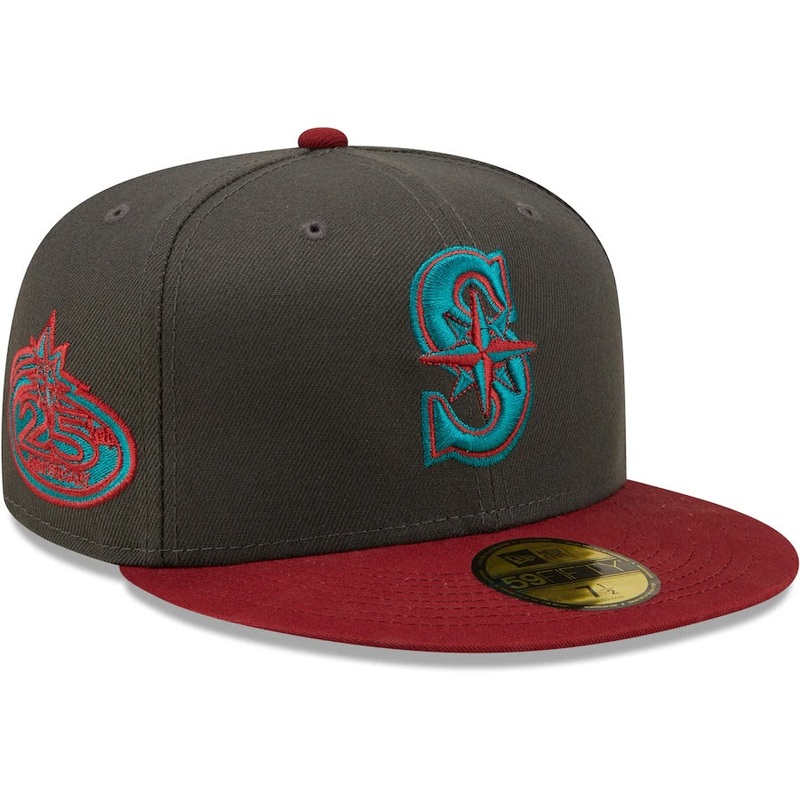 New Era Seattle Mariners Graphite/Cardinal 25th Anniversary Titlewave 59FIFTY Fitted Hat
