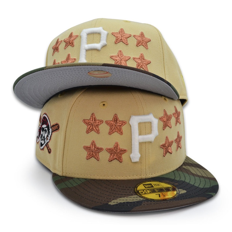 Pittsburgh Pirates “JD PIRATES” Exclusive New Era 59Fifty Fitted Hat -Vegas Gold/Woodland Camo 6 7/8