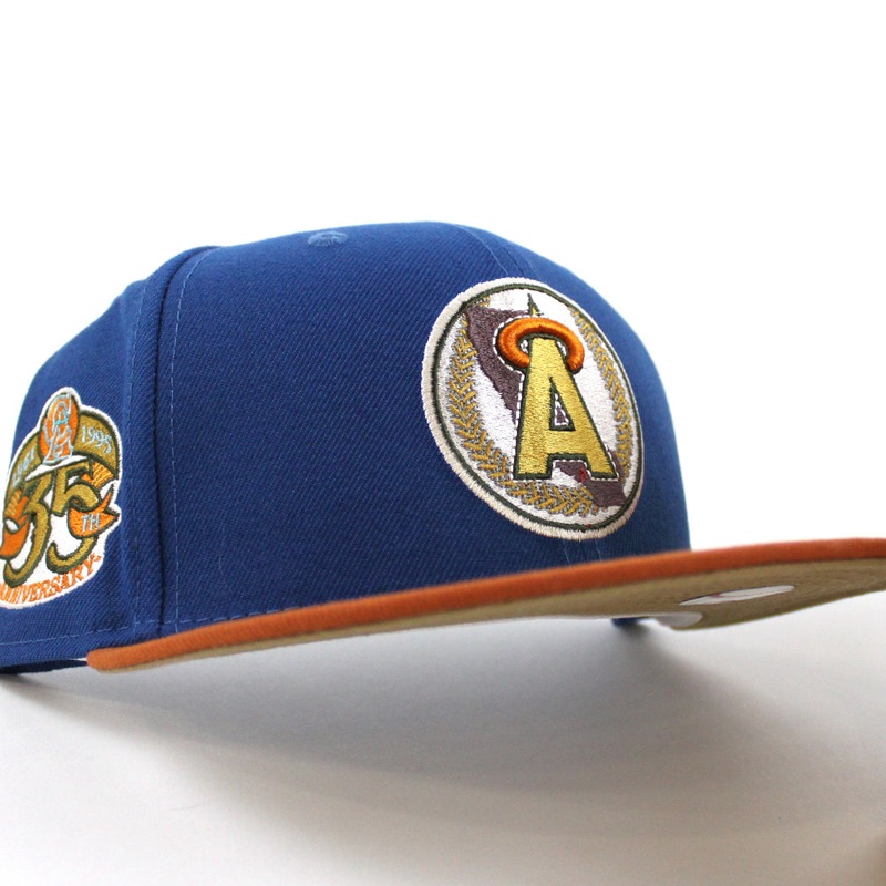California Angels 35th Anniversary New Era 59Fifty Fitted Hat (SEASHORE BLUE RUST ORANGE KHAKI UNDER BRIM) 7