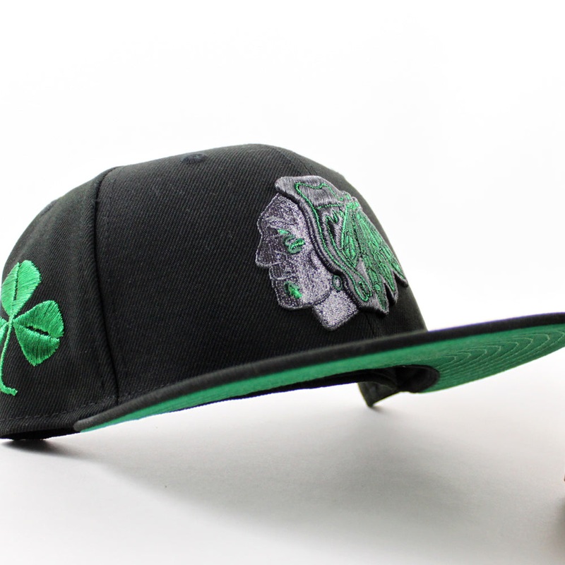 Chicago Blackhawks Clover Patch New Era 59Fifty Fitted Hat (Black Green Under brim) 7