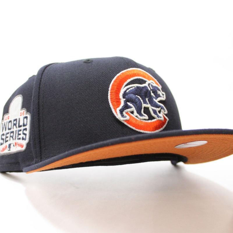 Chicago Cubs 2016 World Series New Era 59Fifty Fitted Hat (Glow in the Dark Navy Orange Rust Under Brim) 7