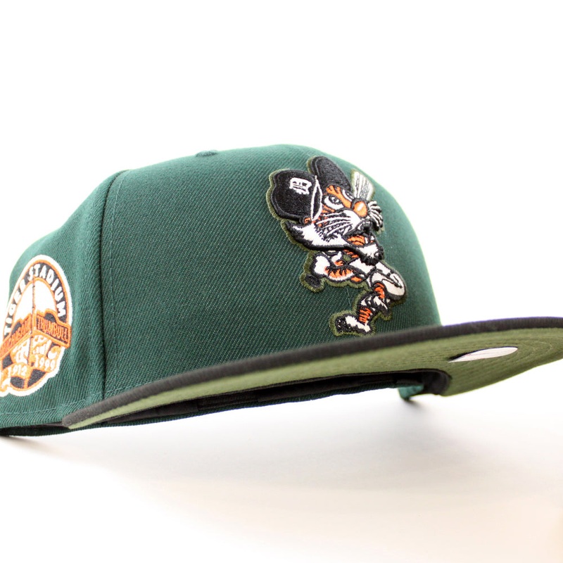 Detroit Tigers Tiger Stadium New Era 59Fifty Fitted Hat (GITD Dark Green Black Rifle Green Under Brim) 7