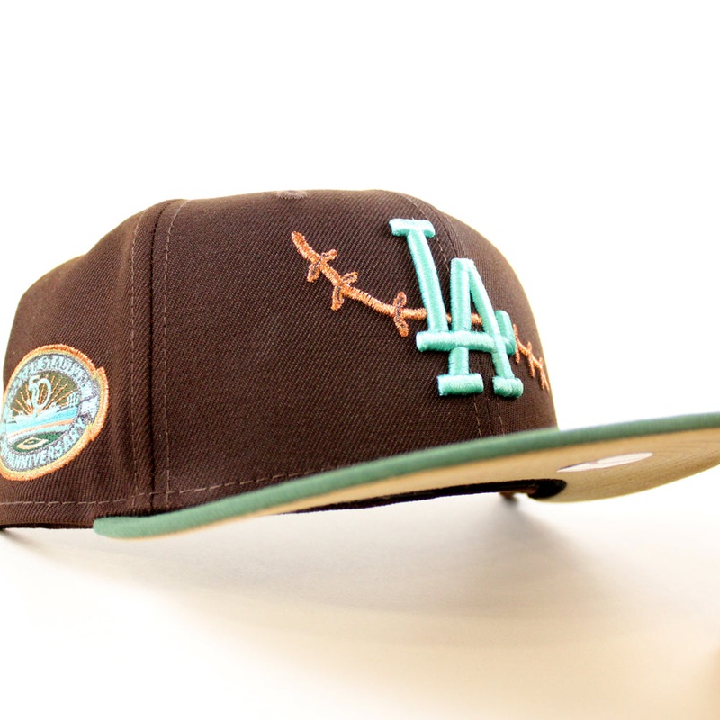 Los Angeles Dodgers 50th Annieversary New Era 59Fifty Fitted Hat (Zombie Pack Pack Burnt Wood Green Khaki Under Brim) 6 7/8