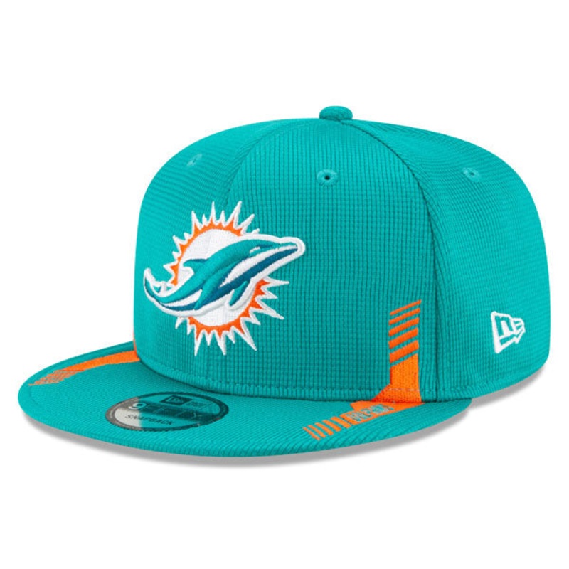 Miami Dolphins New Era 2021 NFL Sideline HOME 9Fifty Snapback Hat – Aqua/Orange