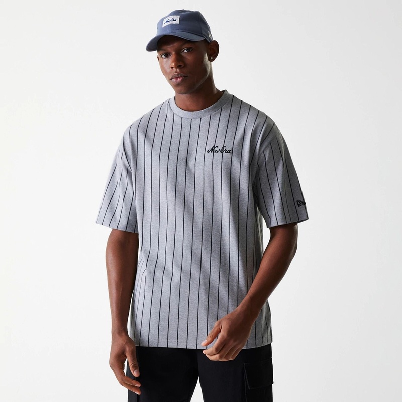 New Era Pinstripe Pastel Grey Oversized T-Shirt XS