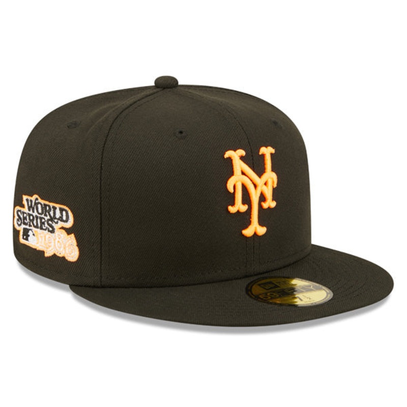 New York Mets 1986 Exclusive SUPER POP New Era Fitted 59Fifty MLB Hat -Black/Neon Orange 7