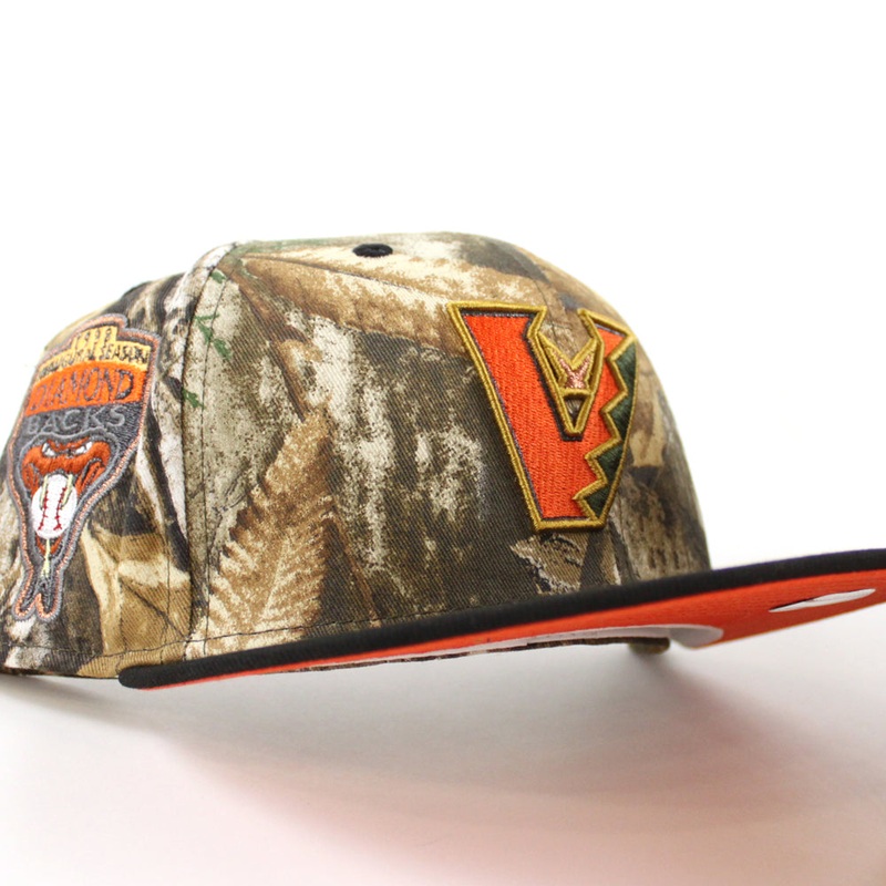 Arizona Diamondbacks 1998 Inaugural Season New Era 59Fifty Fitted Hat (Real Tree Camo Black Orange Under Brim) 7