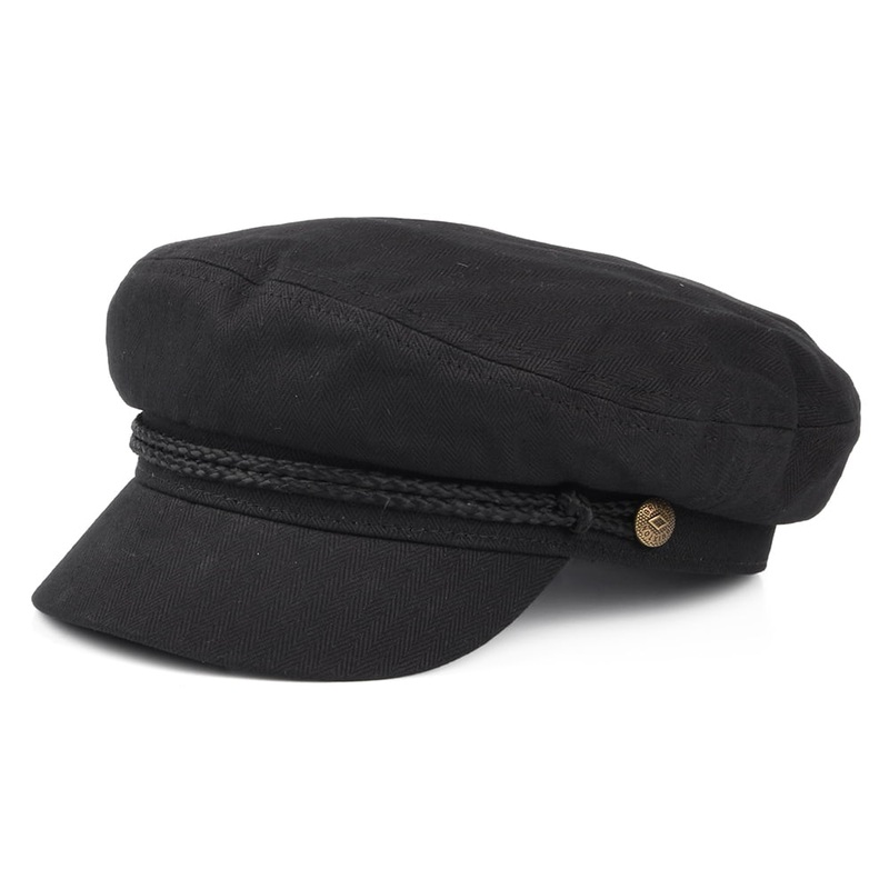 Brixton Hats Herringbone Cotton Fiddler Cap – Black Small-56cm